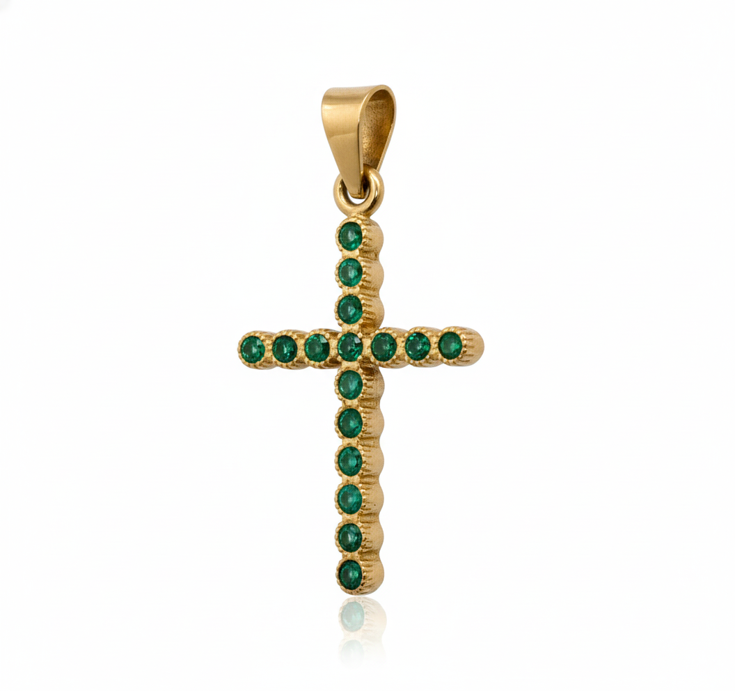 Dije Cruz Oro y Esmeralda