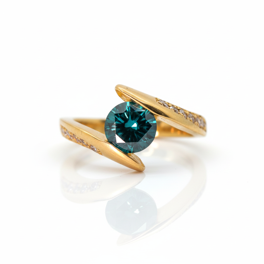 Anillo Solitario diamante azul